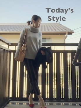 「ストライプパンツ」｜「アイテム（ピーコート）」を使った、aッＫoさん（レディース・163cm）の冬コーディネート