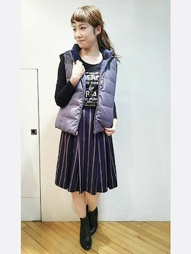 「アイテム（ダウンベスト、グレー系）」を使った、kettyさん（レディース・158cm）の秋コーディネート