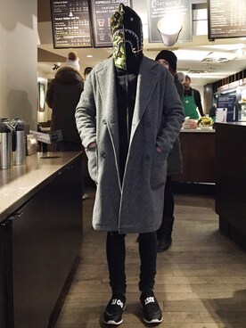「TOPMAN（トップマン）のアイテム（チェスターコート）」を使った、Billy Sungさん（メンズ・170cm）の冬コーディネート