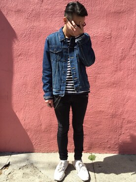 「TOPMAN（トップマン）のアイテム（デニムジャケット）」を使った、Billy Sungさん（メンズ・170cm）の春コーディネート