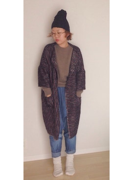 「Handmade（ハンドメイド）のアイテム（その他アウター）」を使った、チチロさん（レディース・156cm）の秋コーディネート