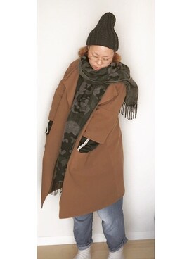 「Handmade（ハンドメイド）のアイテム（その他アウター）」を使った、チチロさん（レディース・156cm）の冬コーディネート
