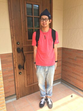 「Marc by Marc Jacobs（マークバイマークジェイコブス）のアイテム（バックパック/リュック）」を使った、chanさん（メンズ・174cm）の夏コーディネート