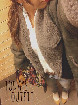 「ヘアアレンジ」｜「アイテム（ムートンコート）」を使った、kanakoさん（レディース・152cm）の冬コーディネート