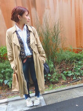 「Ungrid（アングリッド）のインディゴフレイドヘムストスリ（デニムパンツ）」を使った、kanakoさん（レディース・152cm）の春コーディネート