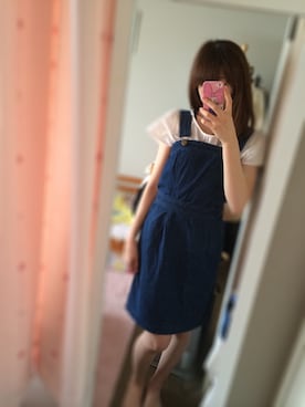 「ひざ丈スカート」｜「アイテム（サロペット/オーバーオール）」を使った、やかかさん（レディース・159cm）の夏コーディネート