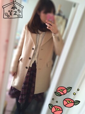 「黒タートルネック」｜「アイテム（チェスターコート）」を使った、やかかさん（レディース・159cm）の冬コーディネート