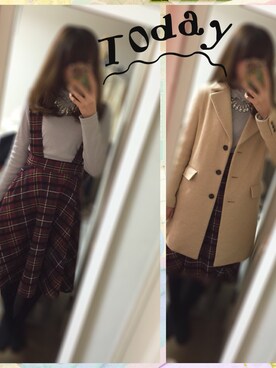 「チェックワンピース」｜「アイテム（チェスターコート）」を使った、やかかさん（レディース・159cm）の春コーディネート