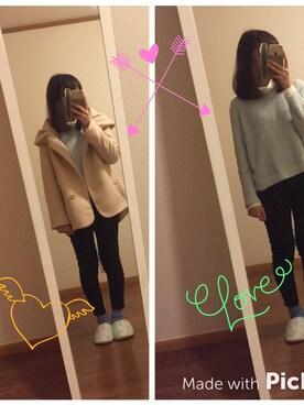「ブルーニット」｜「アイテム（その他アウター）」を使った、やかかさん（レディース・159cm）の冬コーディネート