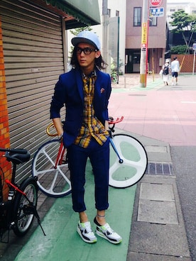「アイテム（セットアップ、ブルー系）」を使った、耳たぶ疲労骨折inベネズエラさん（メンズ・173cm）の夏コーディネート