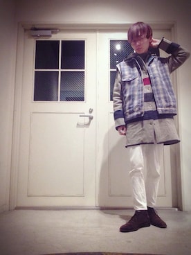 「WOOLRICH（ウールリッチ）のアイテム（その他アウター）」を使った、Tomohiro Yajimaさん（メンズ・173cm）の冬コーディネート