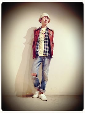 「70's」｜「アイテム（その他アウター）」を使った、Tomohiro Yajimaさん（メンズ・173cm）の春コーディネート