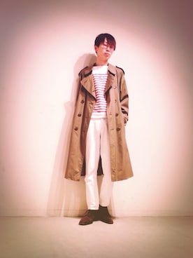 「バスクシャツ」｜「アイテム（トレンチコート）」を使った、Tomohiro Yajimaさん（メンズ・173cm）の秋コーディネート