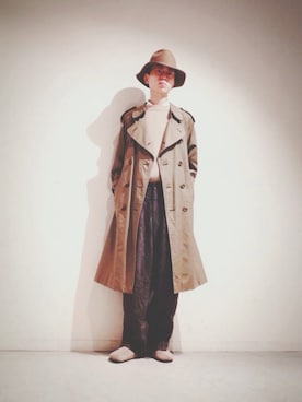 「ワイドスラックス」｜「アイテム（トレンチコート）」を使った、Tomohiro Yajimaさん（メンズ・173cm）の冬コーディネート