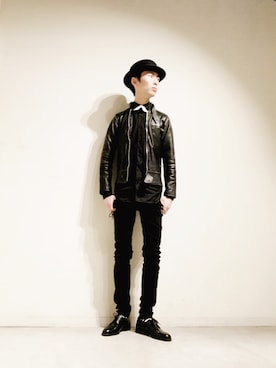 「タイト」｜「アイテム（ライダースジャケット）」を使った、Tomohiro Yajimaさん（メンズ・173cm）の冬コーディネート