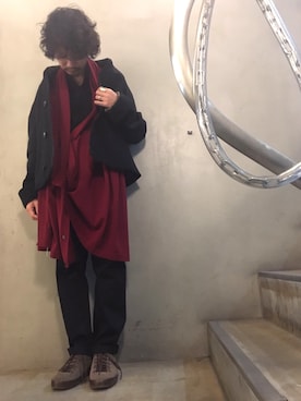 「ブルゾン」｜「アイテム（ステンカラーコート）」を使った、武士俣  淳(GARDEN 渋谷)さん（メンズ・163cm）の冬コーディネート