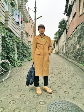 「アーミー」｜「アイテム（モカシン/デッキシューズ）」を使った、ShunNakagawaさん（メンズ・171cm）の冬コーディネート