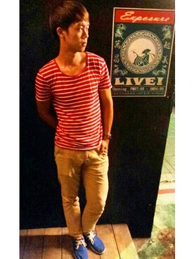 「ZARA（ザラ）のアイテム（Tシャツ/カットソー、その他）」を使った、wong wei yaoさん（メンズ・183cm）の夏コーディネート