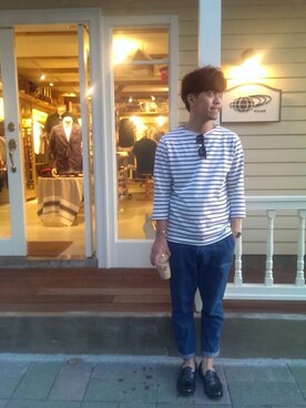 「mujiのMuji（Tシャツ/カットソー、ホワイト系）」を使った、ASHOWLさん（メンズ）の春コーディネート