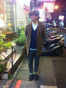 「united arrows」｜「アイテム（ノーカラージャケット）」を使った、ASHOWLさん（メンズ・175cm）の春コーディネート