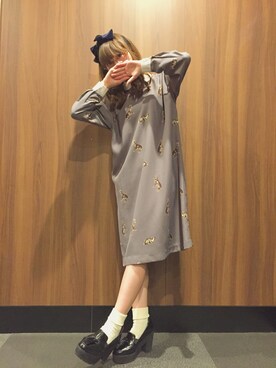 木村ミサ使用「KARINE（【KARINE】ウサギプリント衿つきＡラインワンピース）」的時尚穿搭
