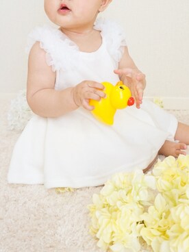 「tulip nana***のアイテム（ママ＆ベビー、ホワイト系）」を使った、tulipさん（キッズ・80cm）の夏コーディネート