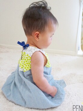 「tulip nana***のアイテム（ママ＆ベビー、ブルー系）」を使った、tulipさん（キッズ・80cm）の夏コーディネート