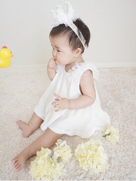 「tulip nana***のアイテム（ママ＆ベビー、ホワイト系）」を使った、tulipさん（キッズ・80cm）の夏コーディネート