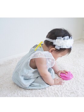 「tulip nana***のティンカーベルset up（ママ＆ベビー、ブルー系）」を使った、tulipさん（キッズ・80cm）の夏コーディネート