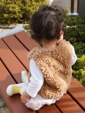 「tulip nana***のアイテム（その他ベビー用品、ブラウン系）」を使った、tulipさん（キッズ・80cm）の秋コーディネート