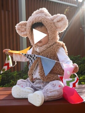 「tulip nana***のアイテム（ロンパース、ピンク系）」を使った、tulipさん（キッズ・80cm）の秋コーディネート