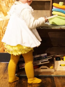 「tulip nana***のアイテム（ママ＆ベビー、ホワイト系）」を使った、tulipさん（キッズ・80cm）の冬コーディネート