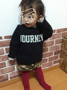 「petit main（プティマイン）のロゴデザイン裏起毛トレーナー（スウェット）」を使った、kaosuzukaさん（キッズ・80cm）の冬コーディネート