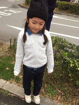 「ダンガリーシャツ」｜「アイテム（スウェット）」を使った、kaosuzukaさん（キッズ・120cm）の冬コーディネート
