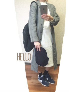 「白スカート」｜「アイテム（ステンカラーコート）」を使った、asamiさん（レディース・150cm）の冬コーディネート