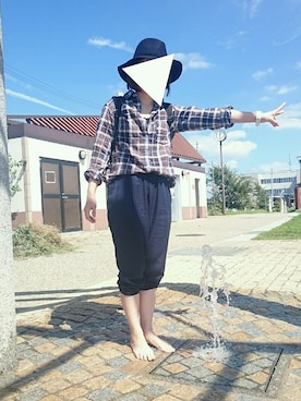 「GLOBAL WORK（グローバルワーク）のフェルトナカオレＨＡＴ/565115（ハット）」を使った、のさ☺さん（レディース・152cm）の秋コーディネート