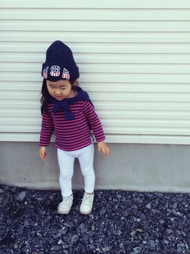 「ボーダーTシャツ」｜sanajunaさん（キッズ・90cm）の春コーディネート