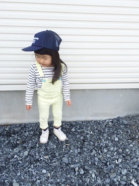 「アイテム（サロペット/オーバーオール、イエロー系）」を使った、sanajunaさん（キッズ・90cm）の春コーディネート