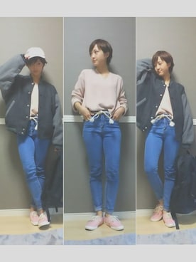 「春ニット」｜「アイテム（スタジャン）」を使った、marie ∞さん（レディース・154cm）の春コーディネート