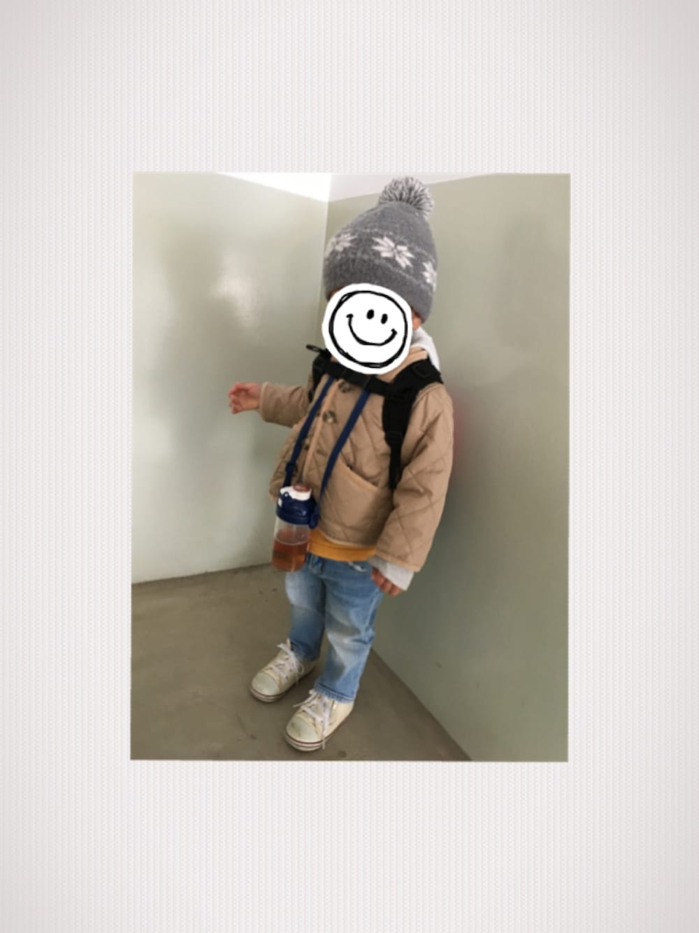 「キッズコーデ、男の子、90cm、カジュアルコーデ」｜「無印良品のアイテム（ナイロンジャケット、ベージュ系）」を使った、K.K.Mさん（キッズ・100cm）の冬コーディネートの1枚目の写真