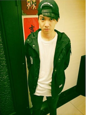 「AES（エーイーエス）のアイテム（帽子）」を使った、林容甫さん（メンズ・178cm）の冬コーディネート