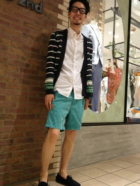 「B'2nd（ビーセカンド）のアイテム（モカシン/デッキシューズ）」を使った、B'2nd E-ma UMEDAさん（メンズ・175cm）の春コーディネート