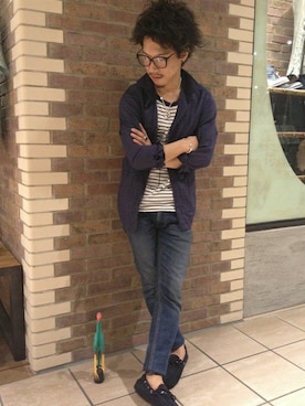 「B'2nd（ビーセカンド）のアイテム（モカシン/デッキシューズ）」を使った、B'2nd E-ma UMEDAさん（メンズ・170cm）の夏コーディネート
