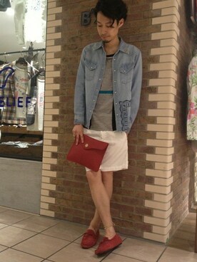 「B'2nd（ビーセカンド）のアイテム（モカシン/デッキシューズ）」を使った、B'2nd E-ma UMEDAさん（メンズ・175cm）の夏コーディネート