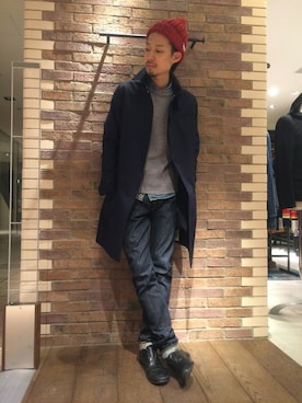 「C-PLUS（シープラス）のアイテム（帽子）」を使った、B'2nd E-ma UMEDAさん（メンズ・180cm）の冬コーディネート