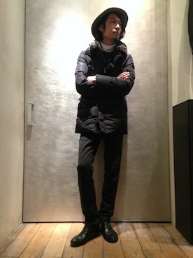 「B'2nd（ビーセカンド）のアイテム（帽子）」を使った、B'2nd E-ma UMEDAさん（メンズ・180cm）の冬コーディネート