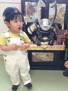 「こどもの日」｜「アイテム（サロペット/オーバーオール）」を使った、atsutoさん（キッズ・80cm）の春コーディネート