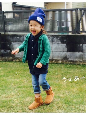 「ブラックウォッチ」｜「アイテム（ニットキャップ/ビーニー）」を使った、mykさん（キッズ・100cm）の秋コーディネート