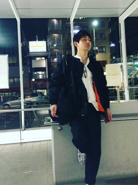 「FACETASM（ファセッタズム）のアイテム（ナイロンジャケット）」を使った、kanipanさん（メンズ・181cm）の秋コーディネート