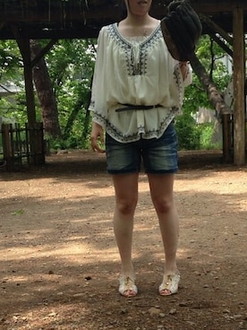 「黒髪」｜「アイテム（チュニック）」を使った、ponriさん（レディース・153cm）の夏コーディネート